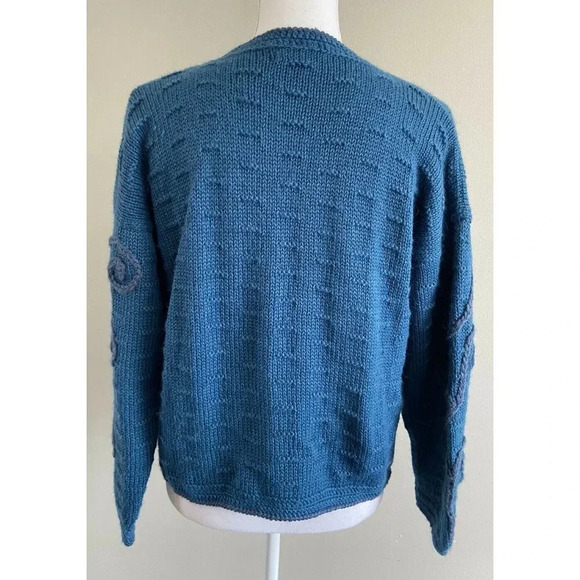 Amazonias Sweater Vintage Cardigan Alpaca Wool Teal Blue Small S - Picture 2 of 5
